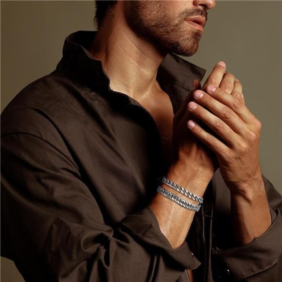 2Pcs Cuban Link Chain Bracelet Set Sturdy Stainless Steel Curb Width Cuban Link - Picture 3 of 6